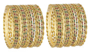 NMII Non-Precious Metal Base Metal with Zircon Gemstone and Twisted Glossy Finished Bangle Set For Women and Girls