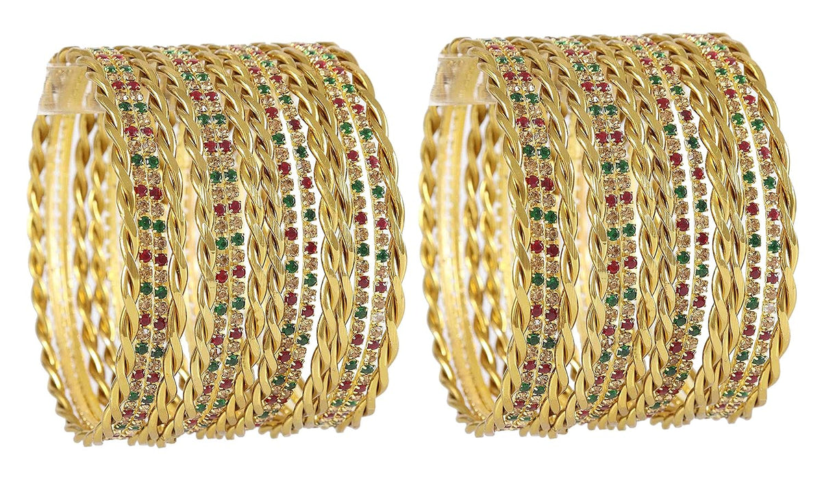NMII Non-Precious Metal Base Metal with Zircon Gemstone and Twisted Glossy Finished Bangle Set For Women and Girls