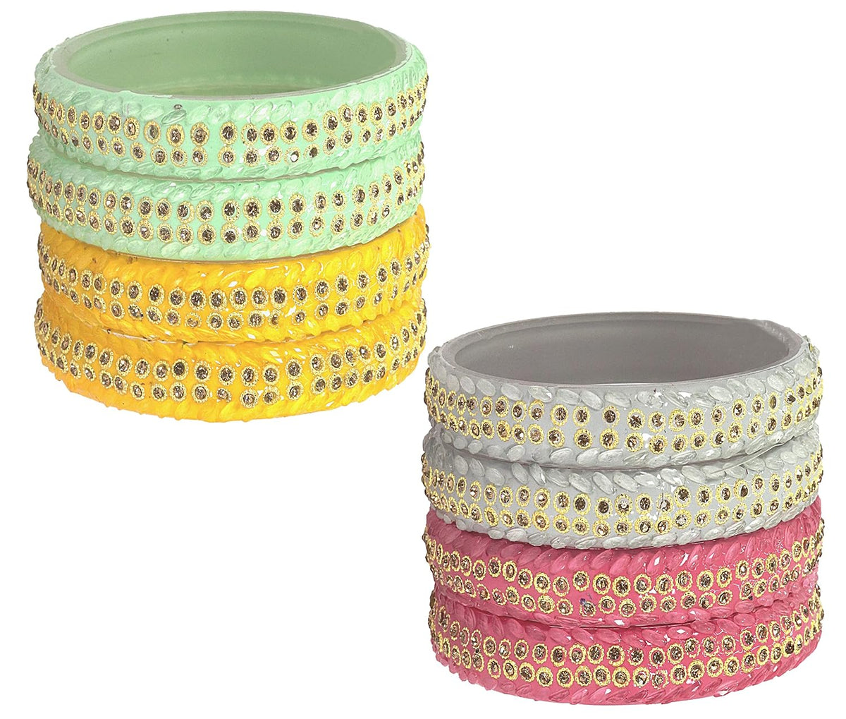 NMII Acrylic (Plastic) With Zircon Gemstone and Studded Worked with Glossy Finished Kada Set For Women and Girls