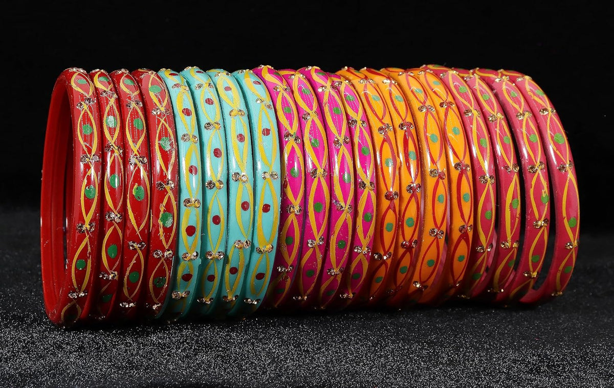 NMII Glass and Studded with Zircon Gemstone And Glossy Finished Bangle set for Women and Girls