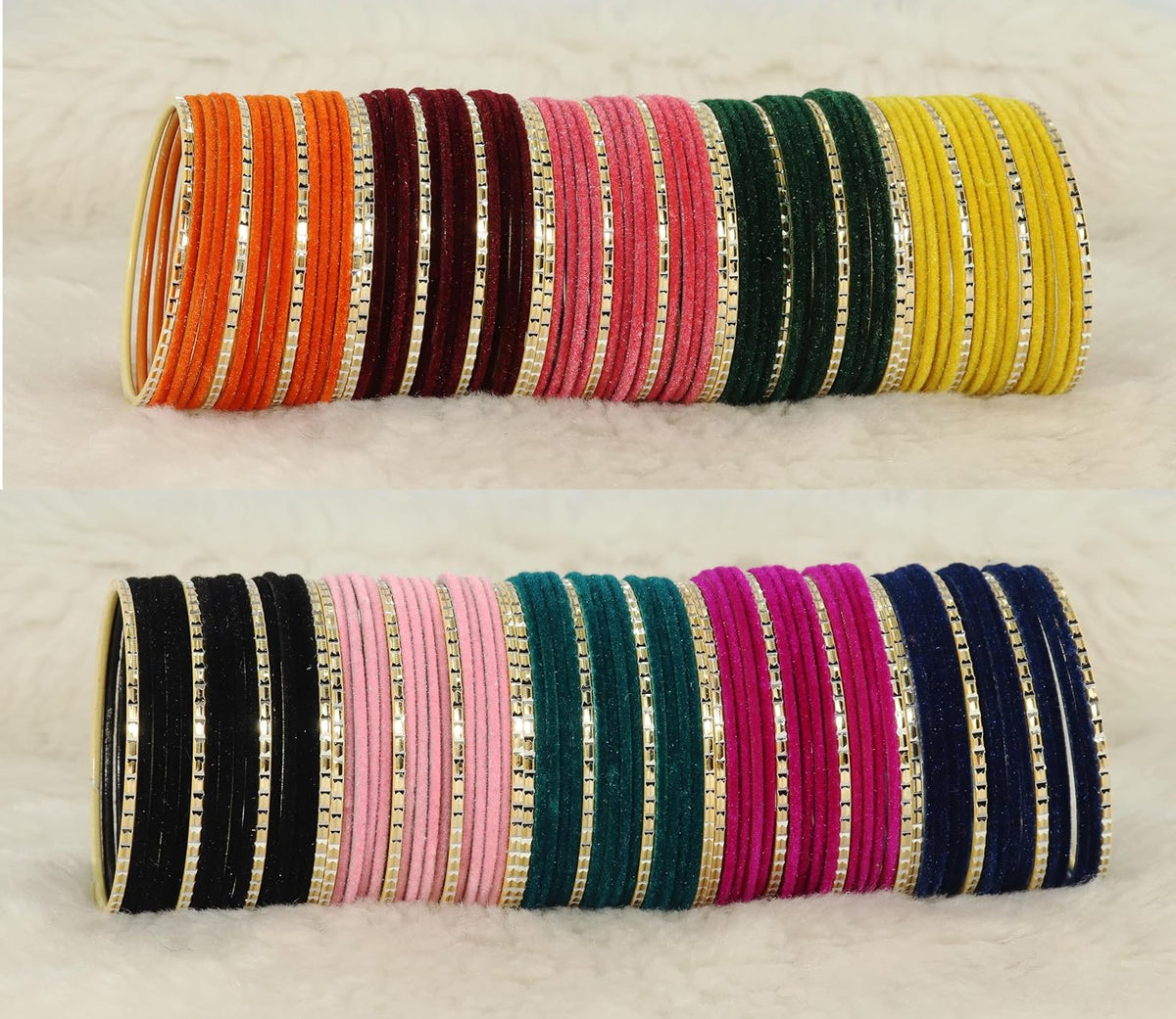 NMII 10 Colour Velvet Bangles Combo Set For Women and Girls | Premium Metal Bangle Set | Multicolour Bangles Set | Traditional Plain Simple Velvet Bangles- Set of 160 Bangles