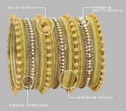 NMII Metal With Zircon Gemstone and Pearls Studded Velvet Bangles For Women and Girls