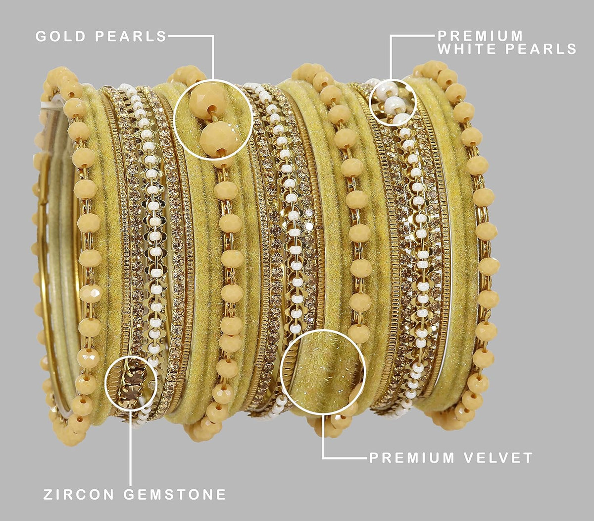 NMII Metal With Zircon Gemstone and Pearls Studded Velvet Bangles For Women and Girls