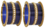 NMII Non-Precious Metal Base Metal Studded with Pearl or Zircon Gemstone and Linked with Ball Chain Glossy Finished Bangle Set For Women and Girls