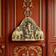 KridayKraft Ganesh Wall Hanging with Elephants for Door Entrance Decorative Showpiece - 12 cm (Aluminium, Gold)