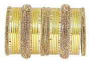 NMII Traditional Plain Metal Bangles with Golden Zircon Stone For Women & Girls | Chuda Set For Bridal Women Wedding, Party, Occasion | Golden Chuda | Metal Bangles For Women- Set of 30