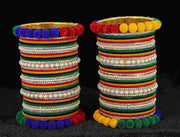 NMII Premium White Stone & Pearls Moti Velvet Bangles Bridal Chuda Set For Women & Girls | AD Chuda Set | Bangles For Women Traditional | Bangles For Wedding, Party, Occasion Jewellery- Set of 86