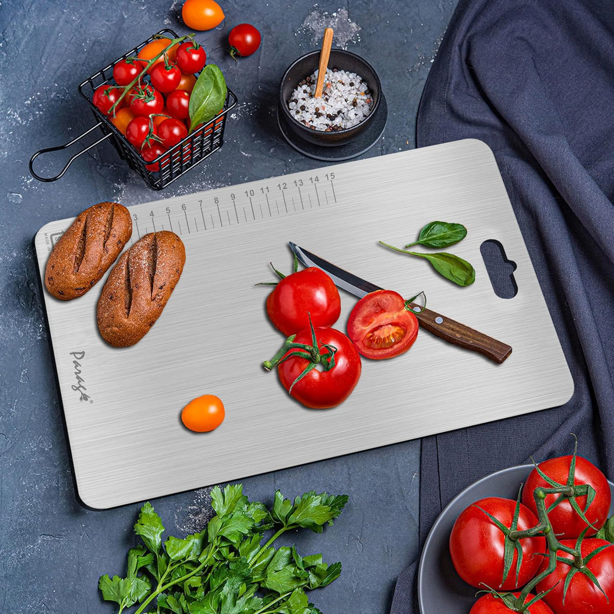 Parage Stainless Steel Medium Chopping Board 31 x 21 CM | Non Porous Kitchen Cutting Board for Home Use for Meat Fish Vegetables Fruits Bread | Anti Bacterial Odor Resistant Rust Free Heavy Duty