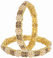 NMII Non Precious Metal Base Metal With Zicon Gemstone and Moon pearl Studded Glossy Finished Kada Set For Women and Girls