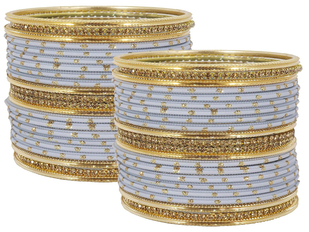 NMII Non-Precious Metal Base Metal with Zircon Gemstone Studded worked Spread with Glitter Glossy Finished Bangle Set For Women and Girls