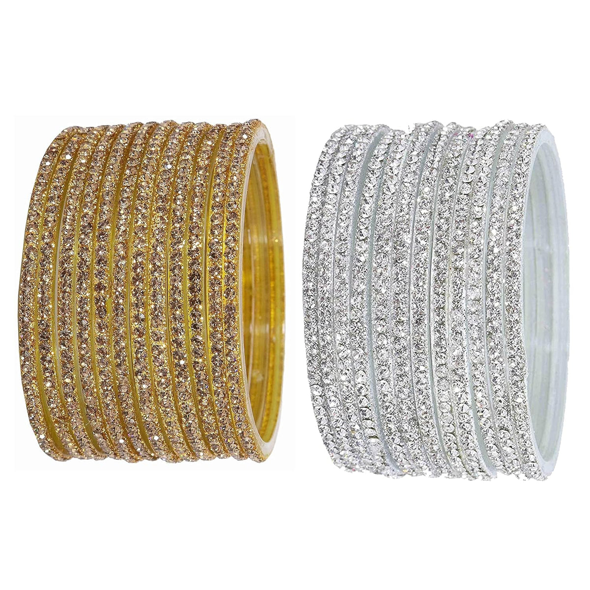 NMII Fancy Diamond Stone Glass Bangles Set For Women & Girls | Diamond Bangles | Bangles For Women Glass | Bangles For Wedding, Party, Function, Daily use | Chudi Set | Kanch ki Chudiyan- Set of 24