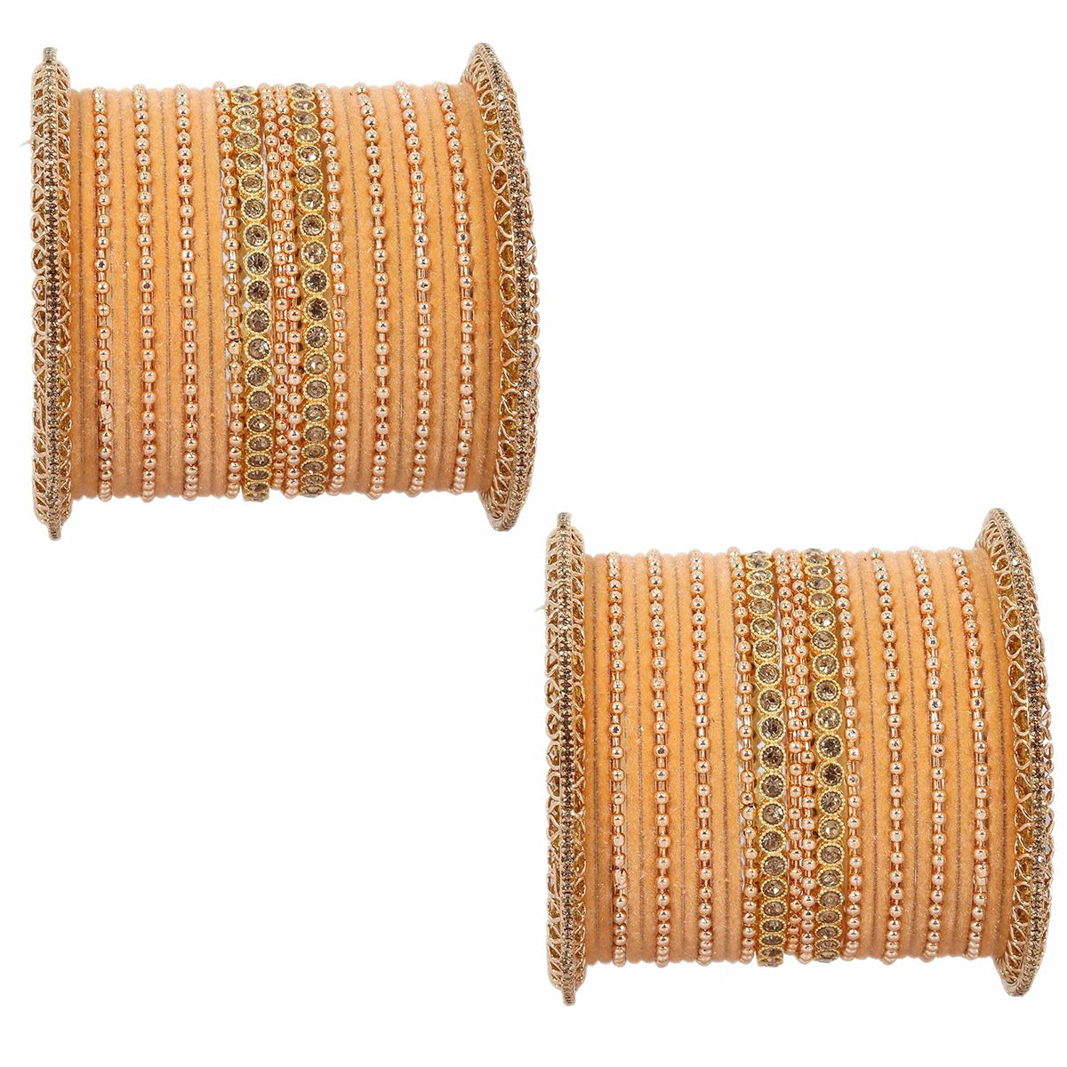 NMII Non-Precious Metal with Base Metal and Studded with Zircon Gemstone or Rosegold Ballchain Glossy Finished Traditional Bangles/Chuda set for Women and Girls
