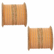 NMII Non-Precious Metal with Base Metal and Studded with Zircon Gemstone or Rosegold Ballchain Glossy Finished Traditional Bangles/Chuda set for Women and Girls