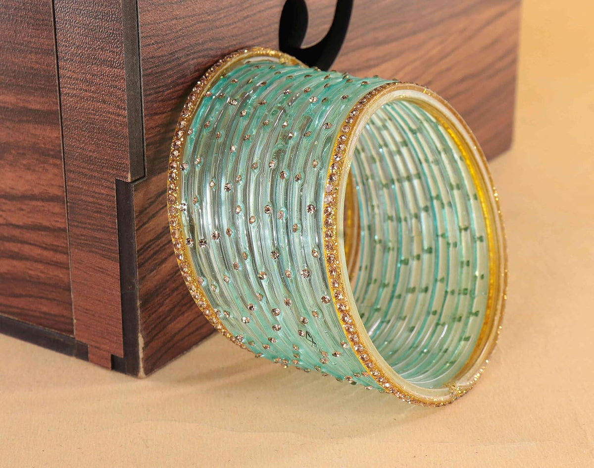 NMII Stylish Glass Bangles Set For Women & Girls With Studded Golden Gemstones | Bangle Set For Women | Crystal Glass Bangle Wedding, Daily, Festive - Set Of 24