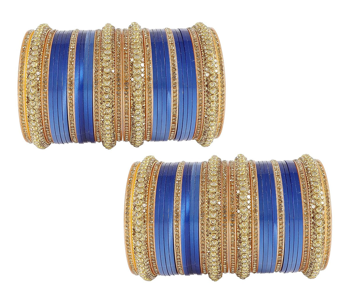 NMII Premium Gold Plated Bangles Chuda Set For Bridal Women & Girls with Zircon Gemstone & Beads Worked | Traditional Women's Bangles | Chura Set For Women Wedding, Party, Festive