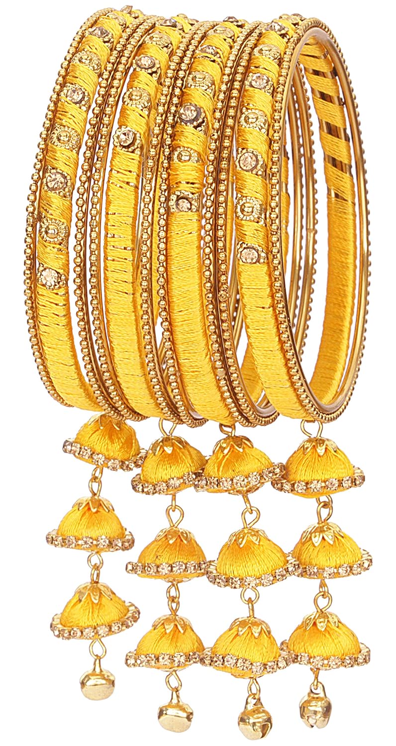 NMII Metal & Fabric Zircon Bangles Set for Women & Girls, Pack of 4 Kada Set