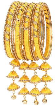 NMII Metal & Fabric Zircon Bangles Set for Women & Girls, Pack of 4 Kada Set