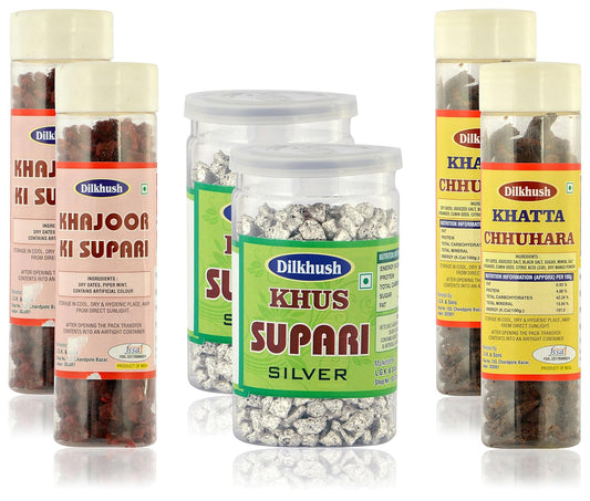 Dilkhush Khajoor Ki Supari and Khus Supari and Khatta Chhuhara, 800 g (Combo of 6)
