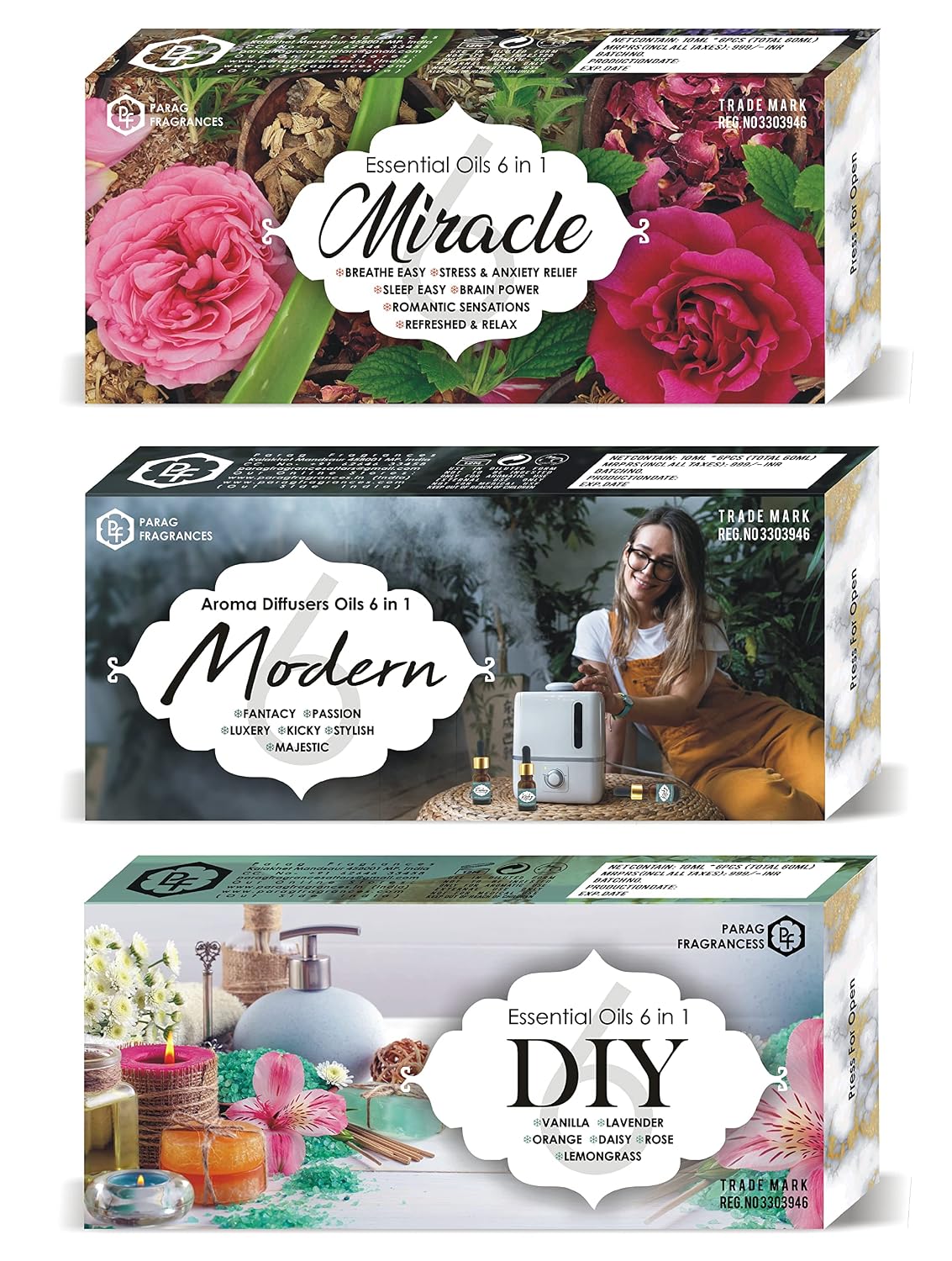 Parag Fragrances Pure, Natural & Organic Essential Oils Set (Unique 6 in 1)