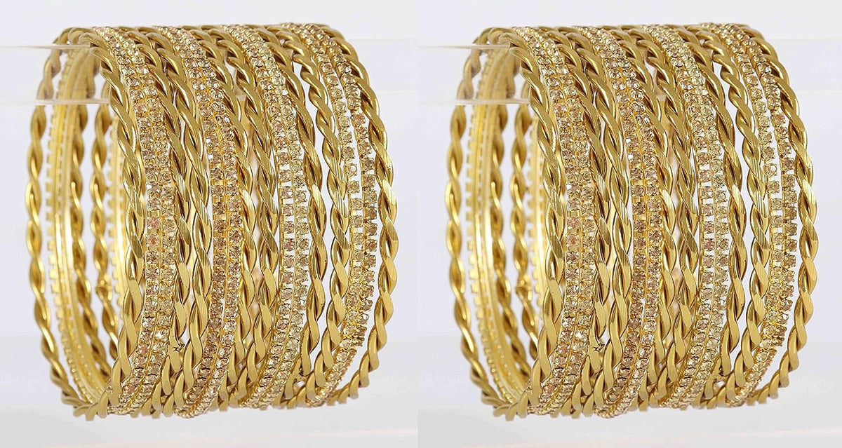 NMII Non-Precious Metal Base Metal with Zircon Gemstone and Twisted Glossy Finished Bangle Set For Women and Girls
