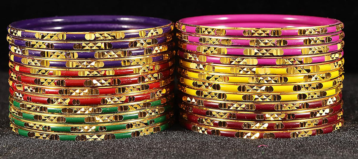 NMII Non-Precious Metal Base Metal with Cutting Pattern worked Glossy Finished Bangle Set For Women and Girls