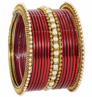 NMII Non-Precious Metal Base Metal Studded with Pearl or Zircon Gemstone and Linked with Ball Chain Glossy Finished Bangle Set For Women and Girls
