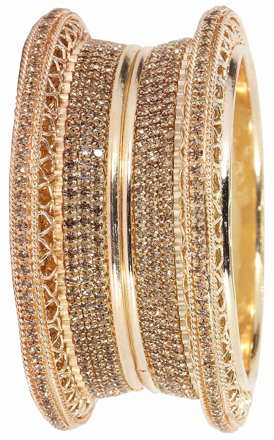 NMII Alloy Metal Gold Plated Bangles Set For Women & Girls Studded Zircon Stone | Stylish Diamond Bangles | Women's bangles | Metal Bangles- (Pack of 2)