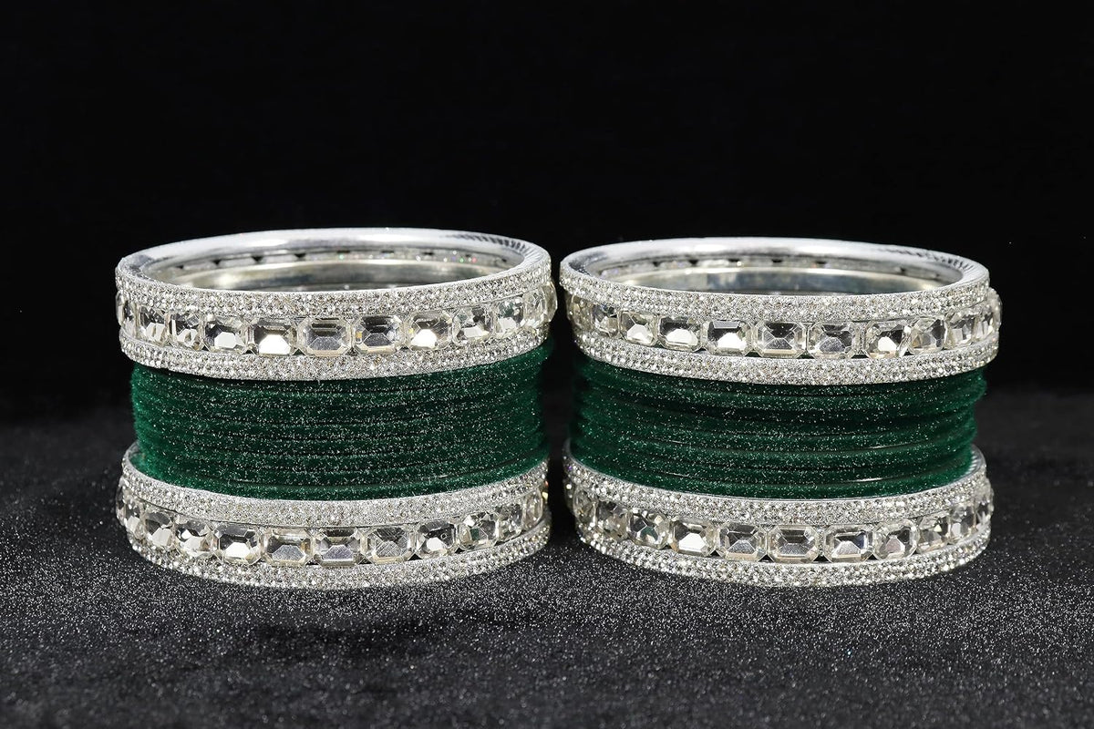 NMII Metal Bangles Set For Women and Girls Studded With Zircon Gemstone and Velvet Bangles I Chuda Bangles I Stylish Bangles Bracelet Set I Metal Bangles (Pack of 28)