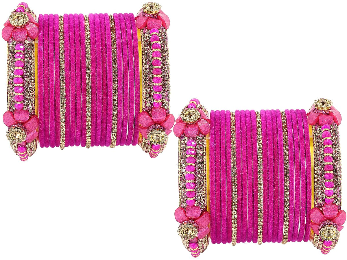 NMII Traditional Plain Metal Bangles with Golden Zircon Stone For Women & Girls | Chuda Set For Bridal Women Wedding, Party, Occasion | Golden Chuda | Metal Bangles For Women- Set of 30
