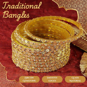 NMII Stylish Glass Bangles Set with Golden Diamond Stone & Sitara Beads Design For Women & Girls | Designer Women's Glass Bangles | Traditional Chudi Set | Girl's Bangles Fashion Jewellery- Set of 12