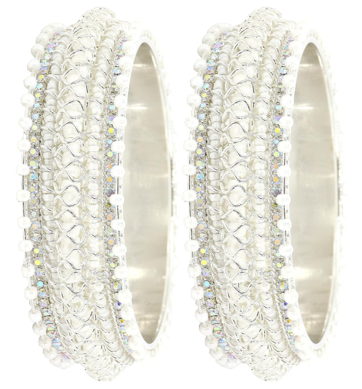 NMII Alloy Metal Bangles Kada Set For Girls and Women Studded Pearls and Zircon Stone | Metal Bangles | Pearls Bangle | Women's Bangles | (Pack of 2)