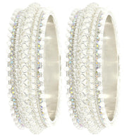 NMII Alloy Metal Bangles Kada Set For Girls and Women Studded Pearls and Zircon Stone | Metal Bangles | Pearls Bangle | Women's Bangles | (Pack of 2)