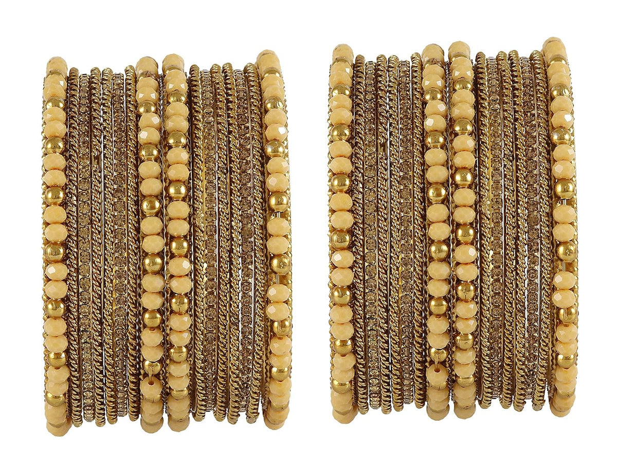 NMII Metal with Zircon Gemstone, Pearls and Beads Studded Glossy Finished Bangle Set For Women and Girls