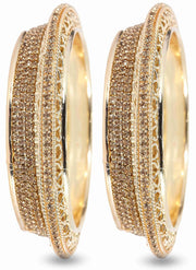 NMII Alloy Metal Gold Plated Bangles Set For Women & Girls Studded Zircon Stone | Stylish Diamond Bangles | Women's bangles | Metal Bangles- (Pack of 2)