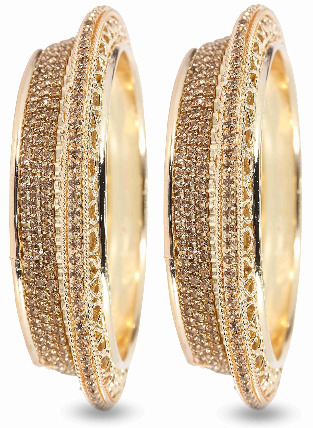 NMII Alloy Metal Gold Plated Bangles Set For Women & Girls Studded Zircon Stone | Stylish Diamond Bangles | Women's bangles | Metal Bangles- (Pack of 2)