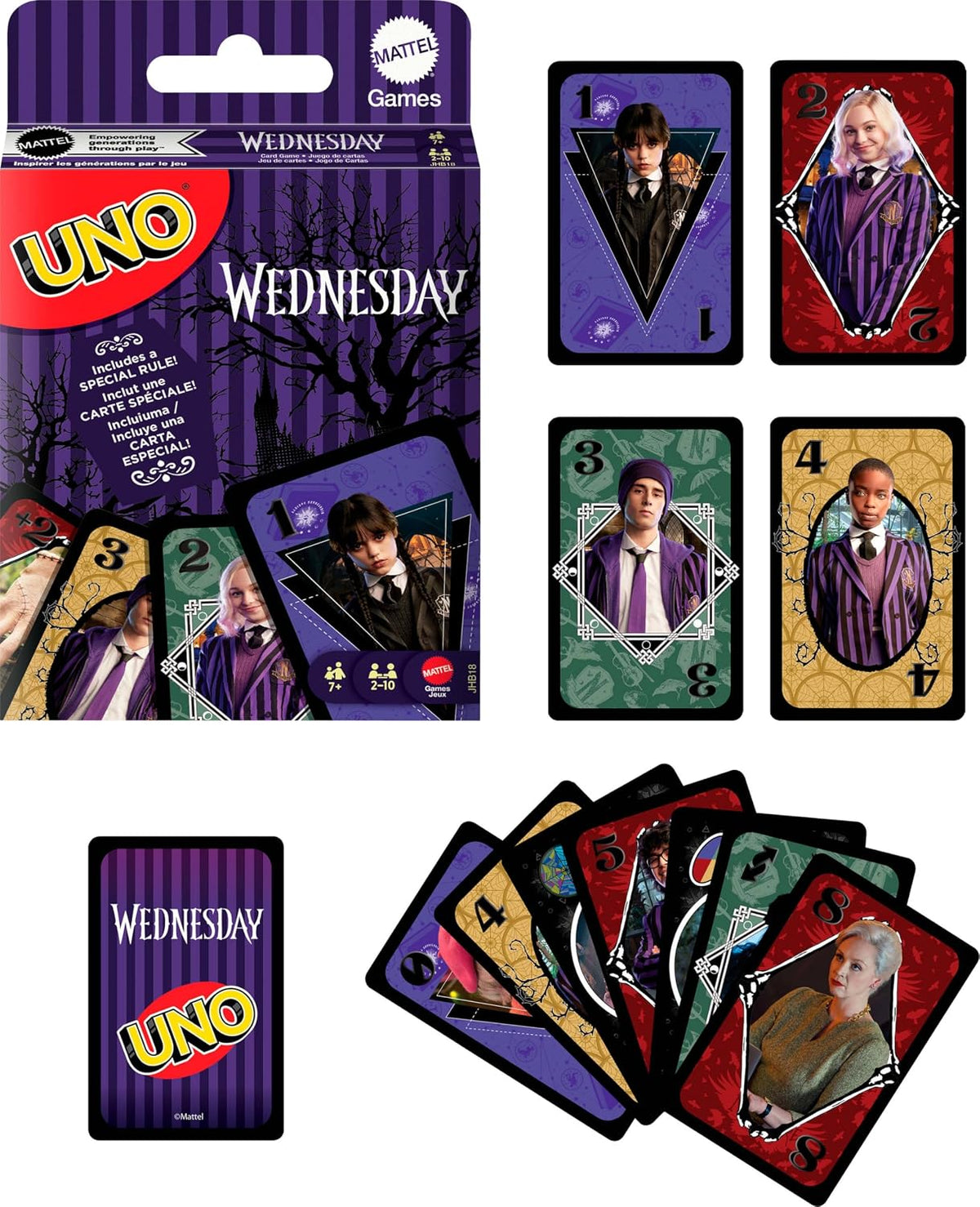 Mattel Games UNO Wednesday Card Game, Ages 7+, 2-10 Players