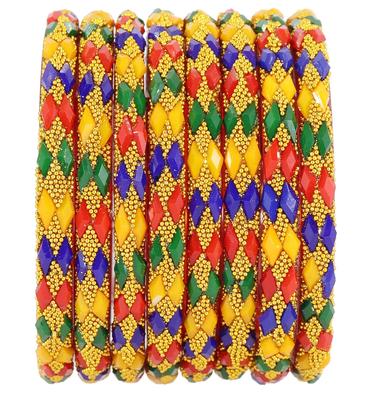 NMII Glass with Leaf Cut Beads and Balls Studded Glossy Finished Kada Set For Women and Girls