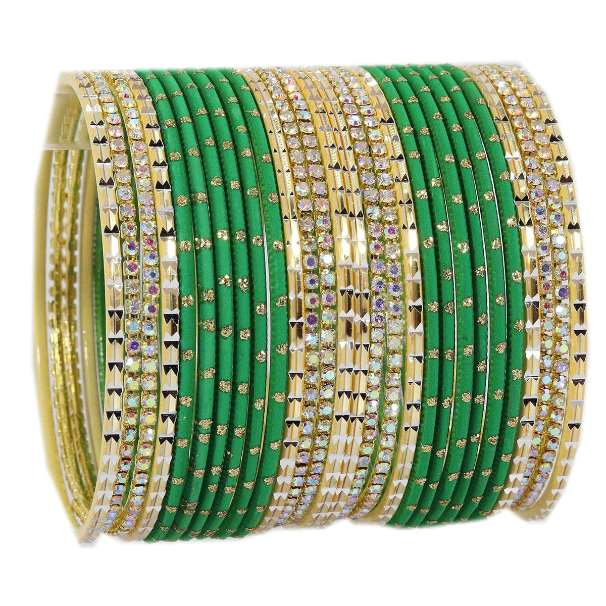 NMII Non-Precious Metal with Base Metal and Studded with Rainbow Zircon Gemstone Glossy Finished Traditional Bangle set for Women and Girls