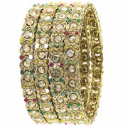NMII Antique Metal Bangles Set Heart Design Adorned with Zircon Stones & Beads Work For Women & Girls | Trendy Girls' Bangles Bracelet Kangan Latest | Wedding, Party, Festive, Occasion- Set of 4