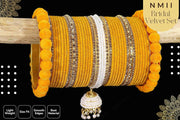 NMII Premium Gold Plated Metal Velvet Bangles Latkan Chuda Set For Bridal Women & Girls with Pearls Moti & Zircon Diamond | Dulhan Chura Fancy | Bridal Bangles Set for Wedding- Set of 70 Bangles
