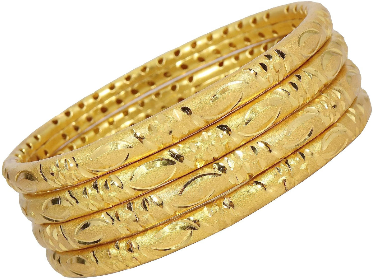 NMII Brass Metal with Gold Plating Bangles Set For Women's & Girls (Pack of 4)