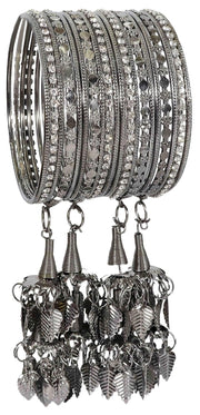 NMII Metal with Zircon Gemstone Studded Glossy Finished Chilai Latkan Bangle Set For Women and Girls