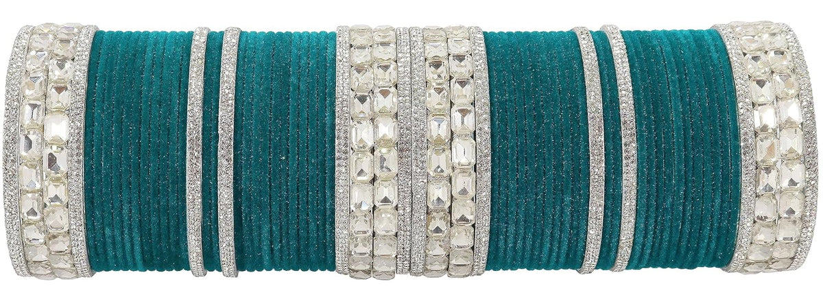NMII Metal with Zircon Gemstone and Velvet Adorned Bangles Set For Girls and Women I Traditional Bangle Set, Wedding Bangle Set I Pack of 68 Bangles