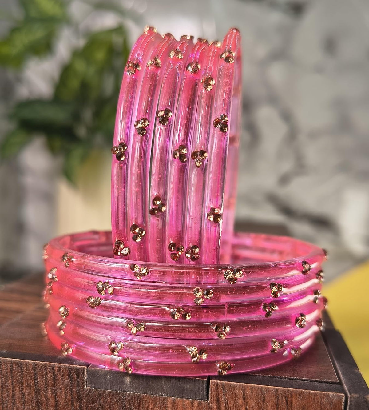NMII Trending Glass Bangles Set With Zircon Gemstone For Women & Girls | Viral Kanch Ki Chudi | Best Gift For Women | Stylish Chooriyan Collection For Wedding Festive Party - Set Of 12