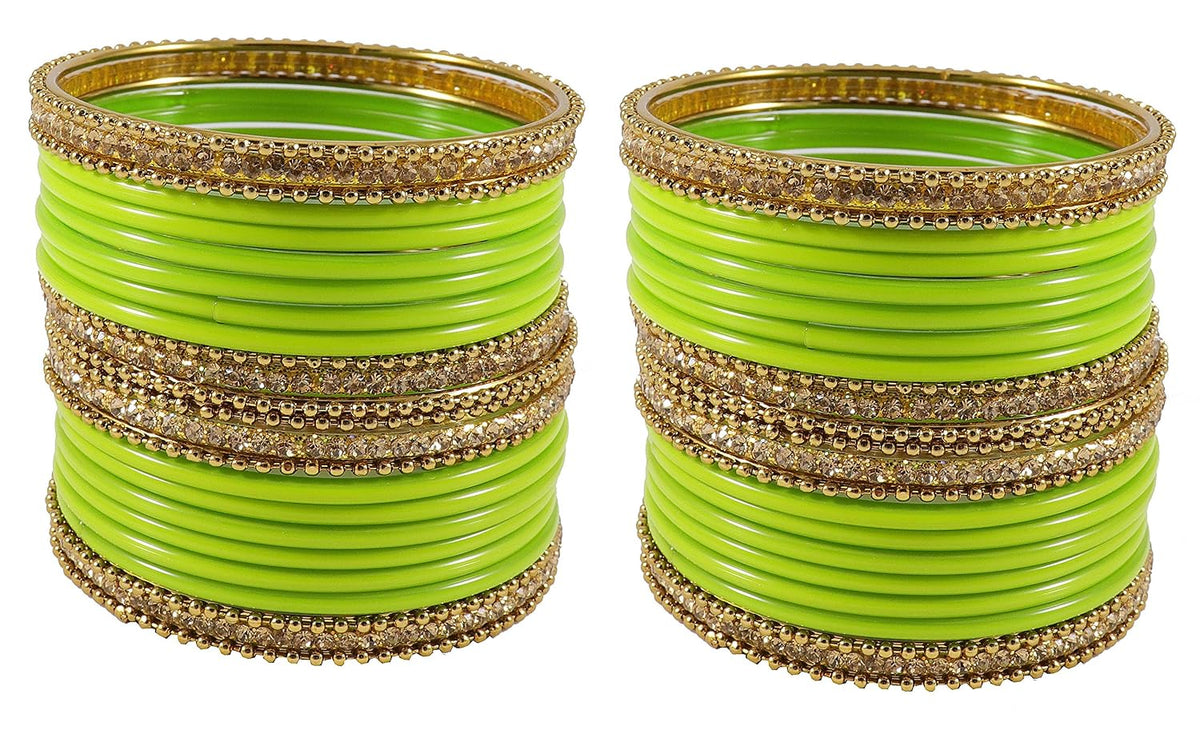 NMII Glass With Zircon Gemstone Studded Worked and Ball Chain Or Plane Gloosy Finished Bangles Set For Women and Girls