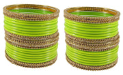 NMII Glass With Zircon Gemstone Studded Worked and Ball Chain Or Plane Gloosy Finished Bangles Set For Women and Girls