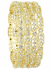 NMII Gold Plated Metal American Diamond Bangles Set For Women & Girls | Premium Traditional Design Kada Set For Women | Kada Bangles For Women | Wedding Fashion Jewellery- Set of 4