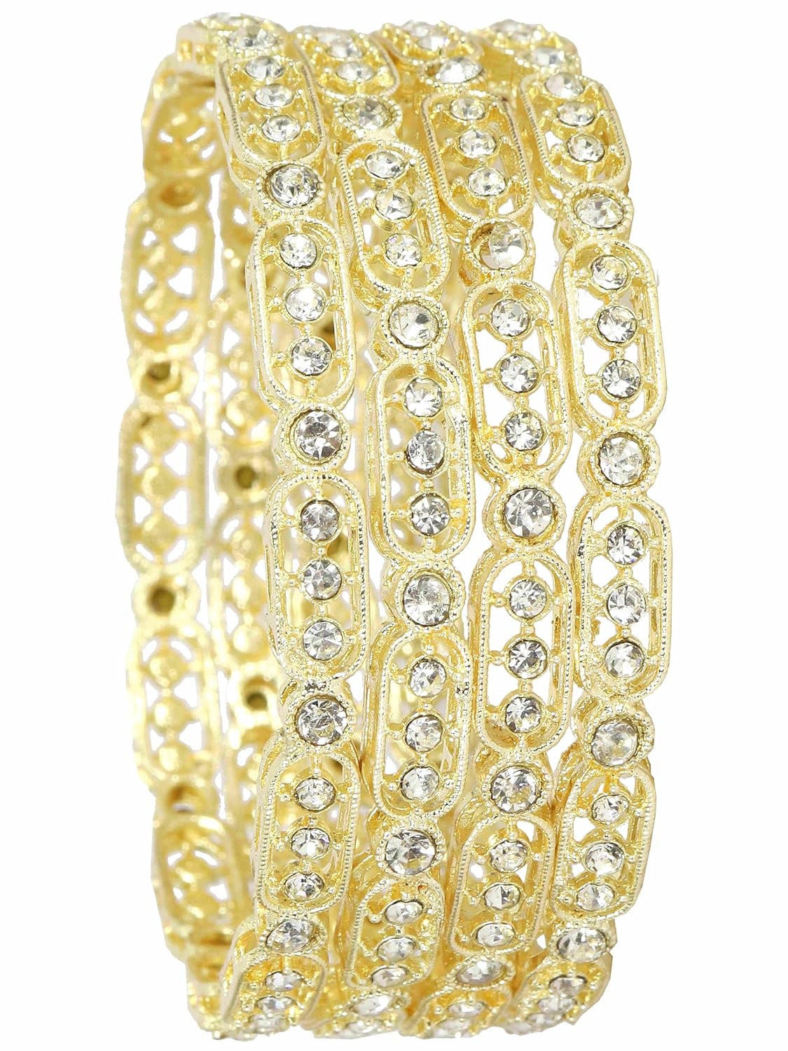 NMII Gold Plated Metal American Diamond Bangles Set For Women & Girls | Premium Traditional Design Kada Set For Women | Kada Bangles For Women | Wedding Fashion Jewellery- Set of 4