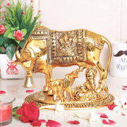 KridayKraft Kamdhenu Cow,Calf with Bal Gopal Krishna Metal Statue for Good Luck,Feng Shui As Table Top Figurine,Vastu,Religious Gau MATA Idol Home,Office&Table
