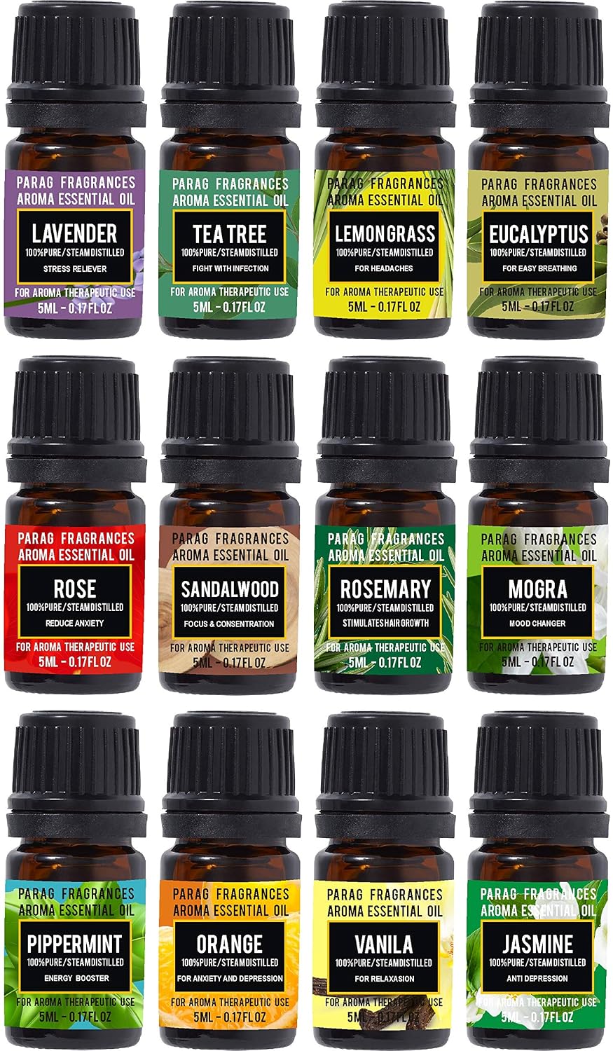 Parag Fragrances Pure Natural & Organic Essential Oils Set (Pure 12 in 1)